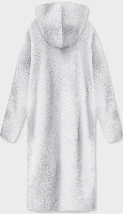 Długa wełniana narzutka alpaka z kapturem jasnoszara (M105-1)