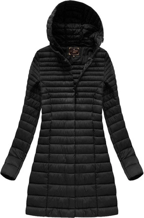 DŁUŻSZA PIKOWANA KURTKA Z KAPTUREM CZARNA (7240BIG)