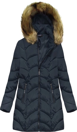 PIKOWANA ZIMOWA DAMSKA KURTKA Z KAPTUREM GRANATOWA (X1801X)