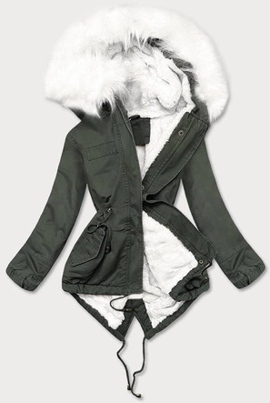 ZIMOWA PARKA DAMSKA KHAKI-BIAŁA (D-191-6)