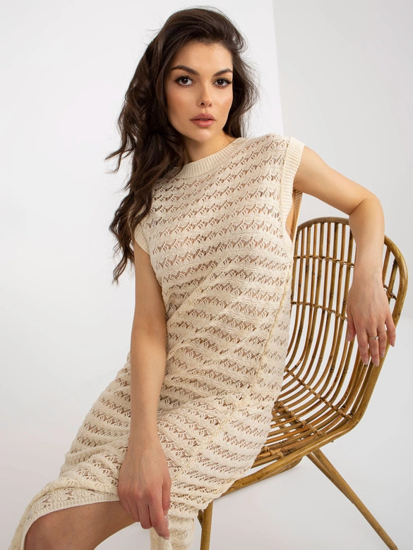 Ażurowa sukienka na plażę beżowa (9003)