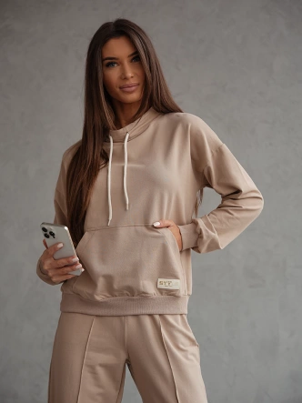 Komplet dresowy bluza ze stójką i spodnie beżowy (82162)