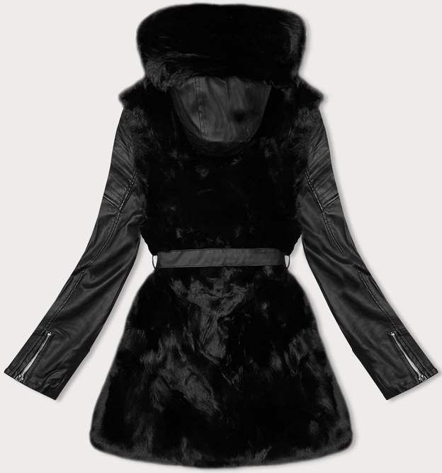 Kurtka ze skóry ekologicznej z futrzanym panelem J Style czarna (11Z8090)