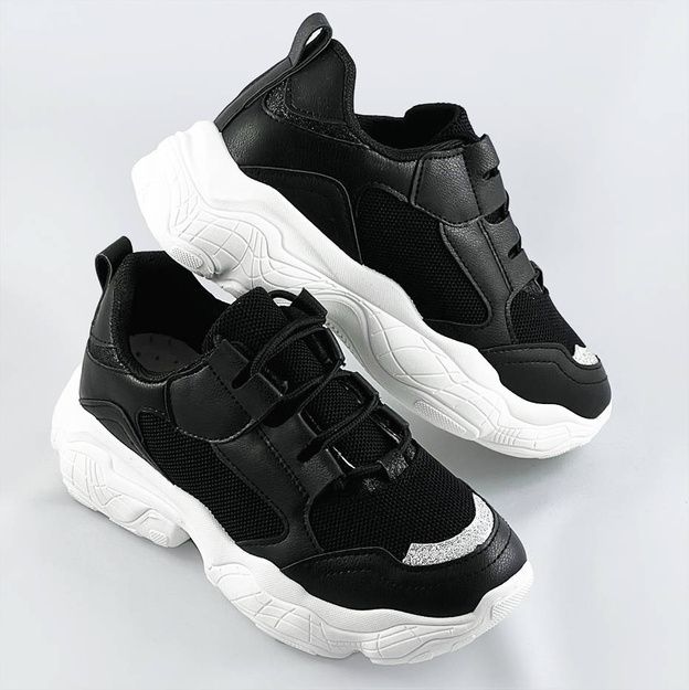 Sznurowane sneakersy damskie czarne (172)