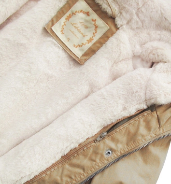 Zimowa damska parka z podpinką i kapturem beżowa (7626BIG)