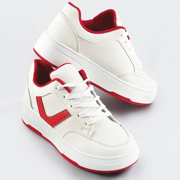 Sznurowane buty sportowe damskie biało-czerwone (s070)