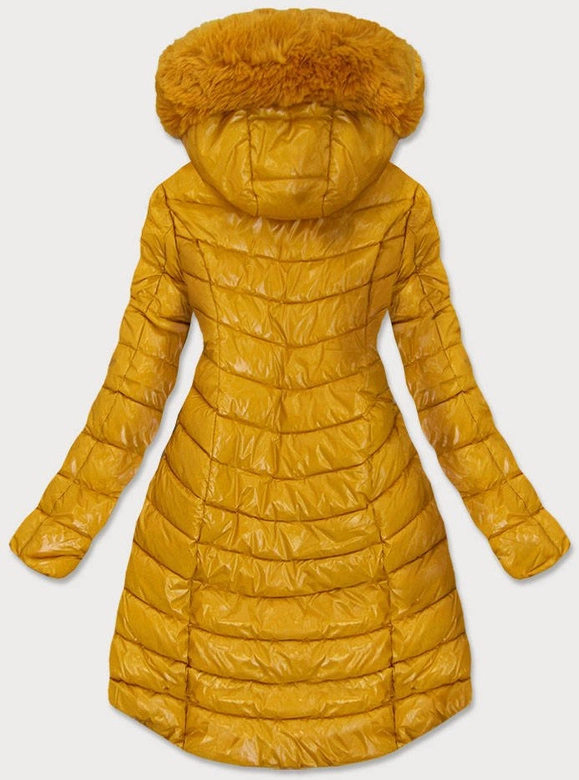 ASYMETRYCZNA DAMSKA KURTKA ZIMOWA ŻÓŁTA (F7052)