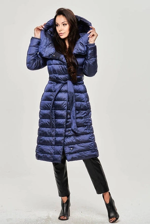 PIKOWANY PŁASZCZ Z WYSOKĄ STÓJKĄ I KAPTUREM GRANATOWY (J9-062)