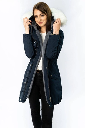 DAMSKA PARKA ZIMOWA NA MISIU GRANATOWA (W378)