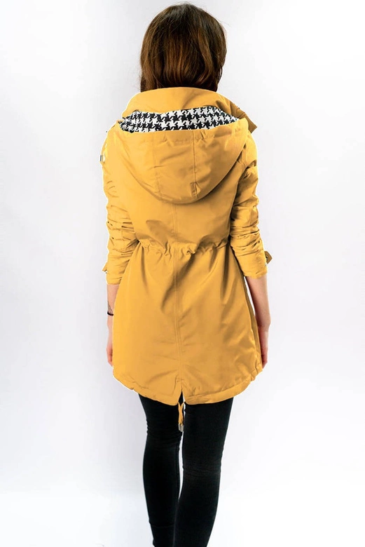 DWUSTRONNA KURTKA PARKA DAMSKA ŻÓŁTA-PEPITKA (W353-1)