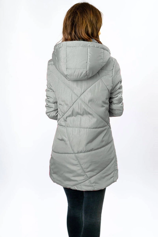 CIENKA KURTKA DAMSKA Z ASYMETRYCZNYM DOŁEM SZARA (B9532)