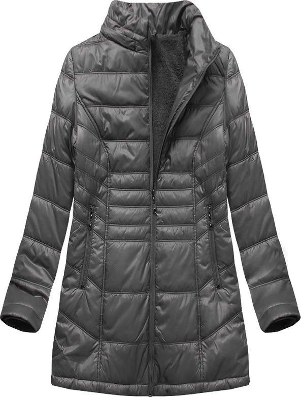 PIKOWANA DAMSKA KURTKA ZIMOWA Z KAPTUREM CIEMNOSZARA (B2617-30)