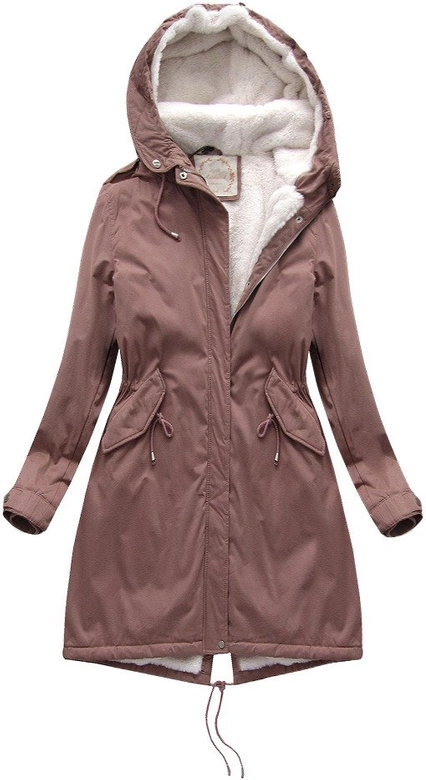 Damska parka zimowa na misiu z kapturem antyczny róż (7992-PLUS)