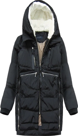 KURTKA Z PUCHEM NATURALNYM CZARNA (A01)