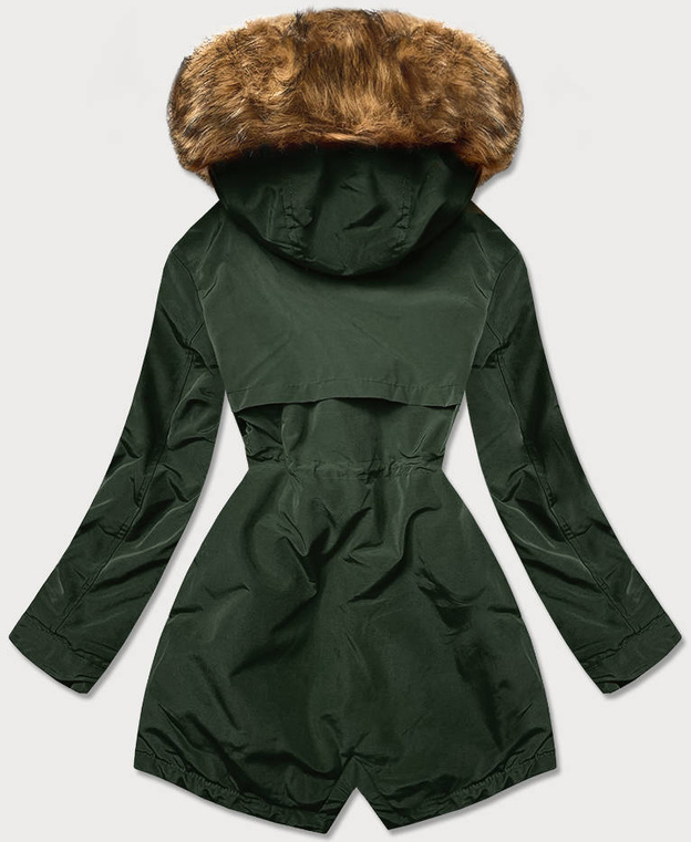 Zimowa parka damska na futrze zielona (m21312)