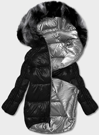 Dwustronna kurtka oversize szaro-czarna (h-1088-61)