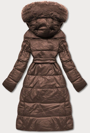 KURTKA DAMSKA Z FUTRZANYM KOŁNIERZEM BRĄZOWA (AG6-28)