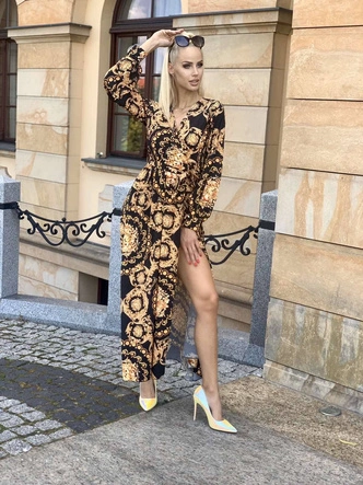 WZORZYSTA SUKIENKA MAXI CZARNA (682/2ART)