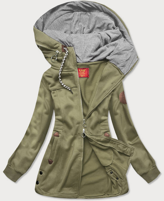 DŁUGA DAMSKA BLUZA ROZPINANA KHAKI (AMG708)