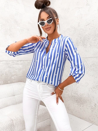 Koszulowa bluzka w pasy niebiesko-biała (739)