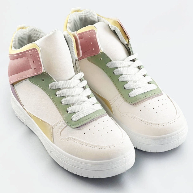 Damskie sneakersy za kostkę biało-pastelowe (wh2122)