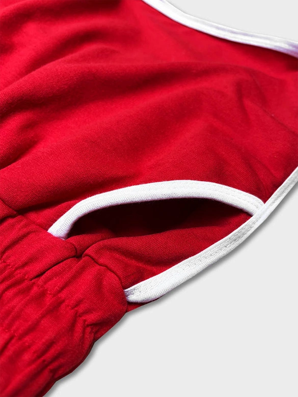 DAMSKIE SZORTY Z KONTRASTOWĄ LAMÓWKĄ CZERWONE (8K208-18)