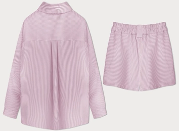 Zestaw w paseczki koszula i szorty różowy (16071)