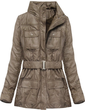 KURTKA Z EKOSKÓRY Z FUTERKIEM BRĄZOWA (X6005X)