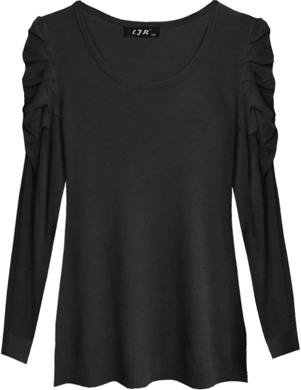 SWETER Z BUFIASTYMI RAMIONAMI CZARNY (1528)