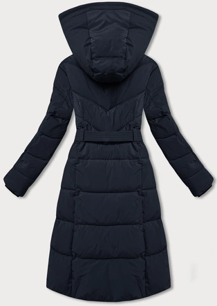 Zimowa kurtka damska z paskiem LHD granatowa (LHD-24575)
