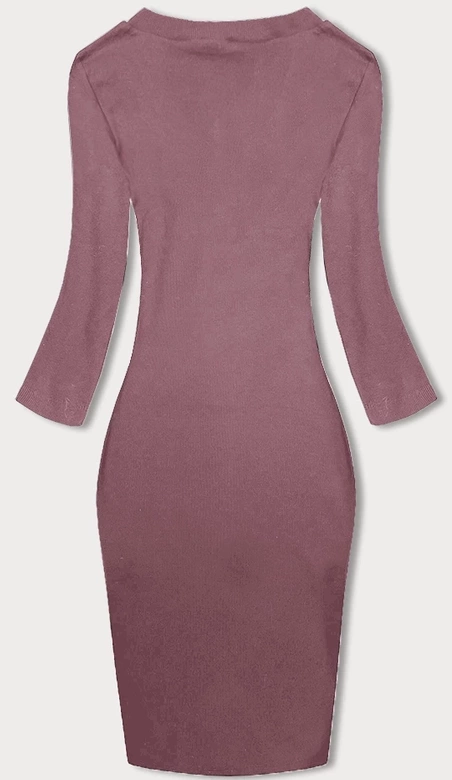 Dopasowana sukienka w prążki z okrągłym dekoltem brudny róż (5131-35)