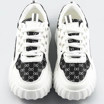 Sportowe buty damskie z ozdobnym wzorem biało-czarne (la811)