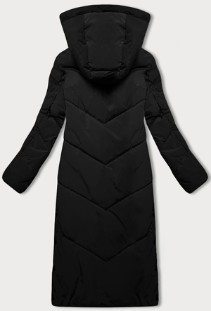 Długa zimowa kurtka damska na futerku LHD czarna (LHD-24571)