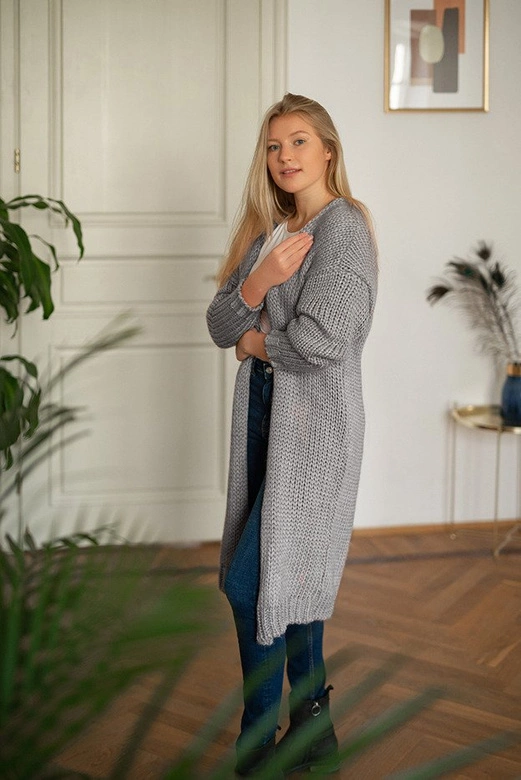 CIEPŁY SWETER OVERSIZE JASNOSZARY (559ART)