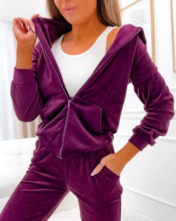 Dres damski z rozpinaną bluzą bordowy (829)