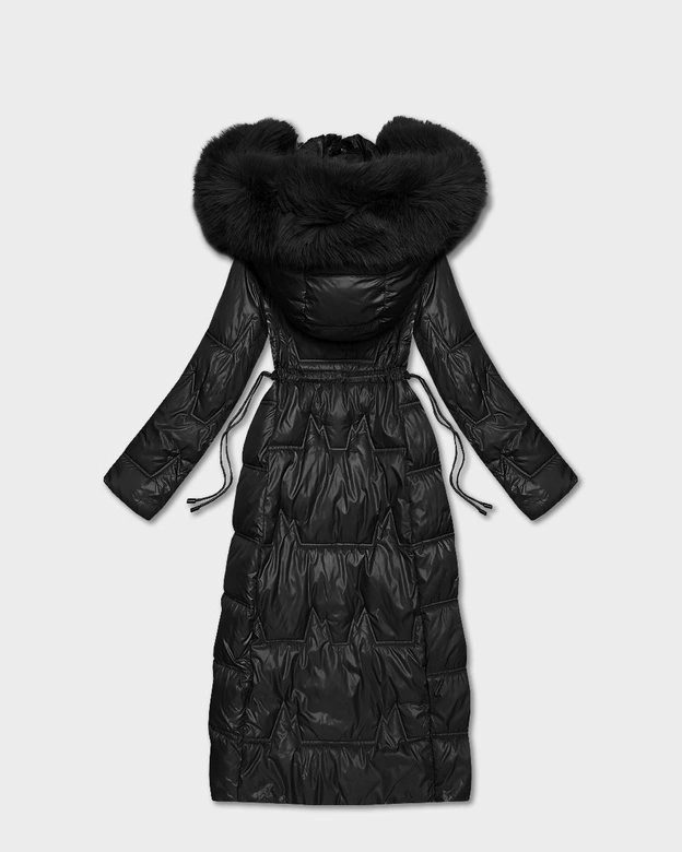 Długa pikowana damska kurtka zimowa czarna (T2-2221#-1)