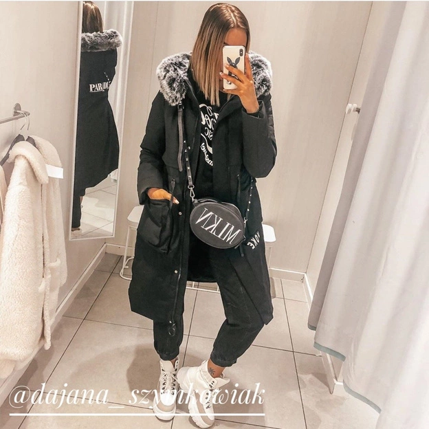 PŁASZCZ DAMSKI ZIMOWY Z PUCHEM NATURALNYM KHAKI (X7087X)