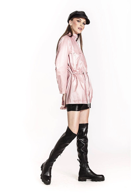 Cienka kurtka damska ze stójką różowa (ag5-017)