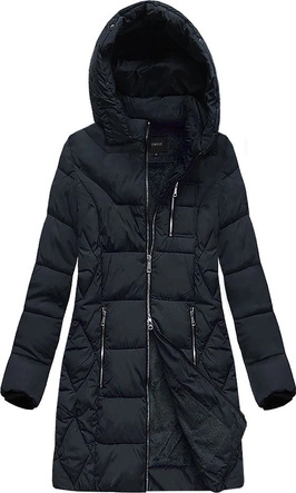 DŁUŻSZA ZIMOWA KURTKA DAMSKA Z KAPTUREM GRANATOWA (B9902)