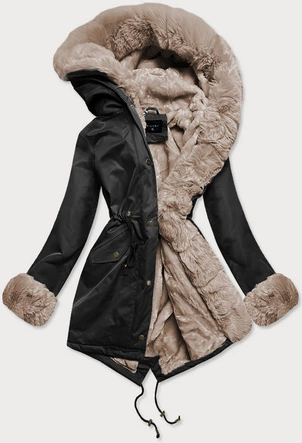 PARKA DAMSKA ZIMOWA NA MISIU CZARNY-BEŻ (R530-1012)