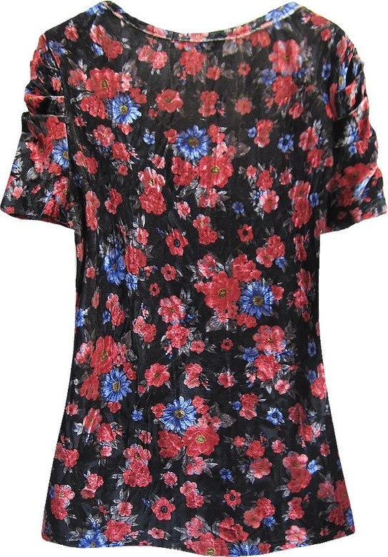 WELUROWA BLUZKA W KWIATY CZARNO-CZERWONA (3682/8)