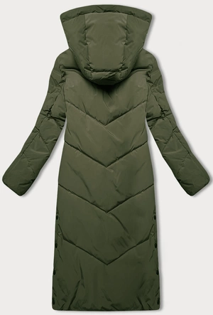 Długa zimowa kurtka damska na futerku LHD oliwkowa (LHD-24571)