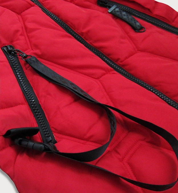 PIKOWANA KURTKA DAMSKA ZIMOWA Z OZDOBNYMI TAŚMAMI CZERWONA (20163)