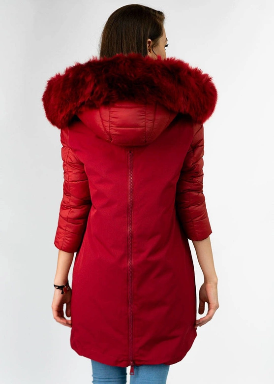 ZIMOWA KURTKA DAMSKA Z ŁĄCZONYCH MATERIAŁÓW CZERWONA (7708)