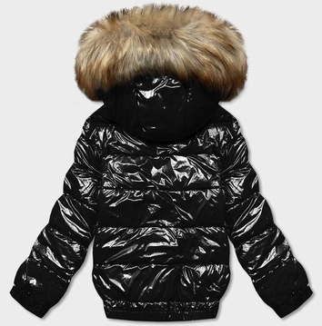 Lakierowana kurtka damska czarna (B8039-1)