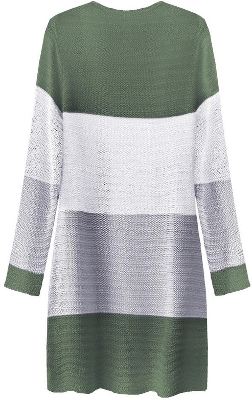 AŻUROWY KARDIGAN Z KIESZENIAMI KHAKI-BIAŁY (221ART)