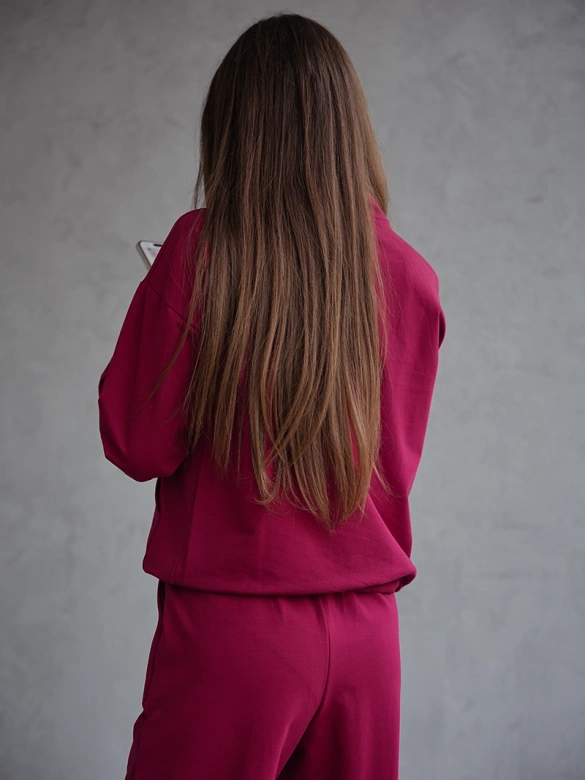 Komplet dresowy bluza ze stójką i spodnie bordowy (82162)
