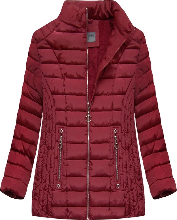 PIKOWANA DAMSKA KURTKA ZIMOWA Z KAPTUREM BORDOWA (B2630-30)