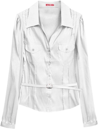 BŁYSZCZĄCA KOSZULA Z PASKIEM BIAŁA (X1007X)