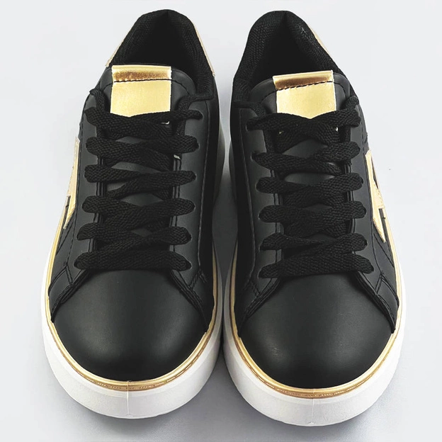 Sznurowane sneakersy z gwiazdką czarny-złoty (bb126a)